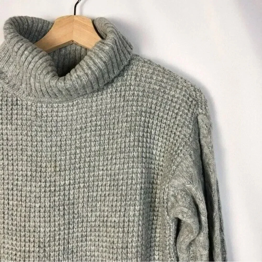 Michael Michael Kors Gray Cable Knit Sleeve Knit Pullover Turtleneck Sweater S